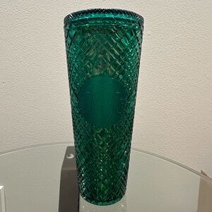 Starbucks Holiday Emerald Green Jeweled Plastic Tumbler Cold Cup